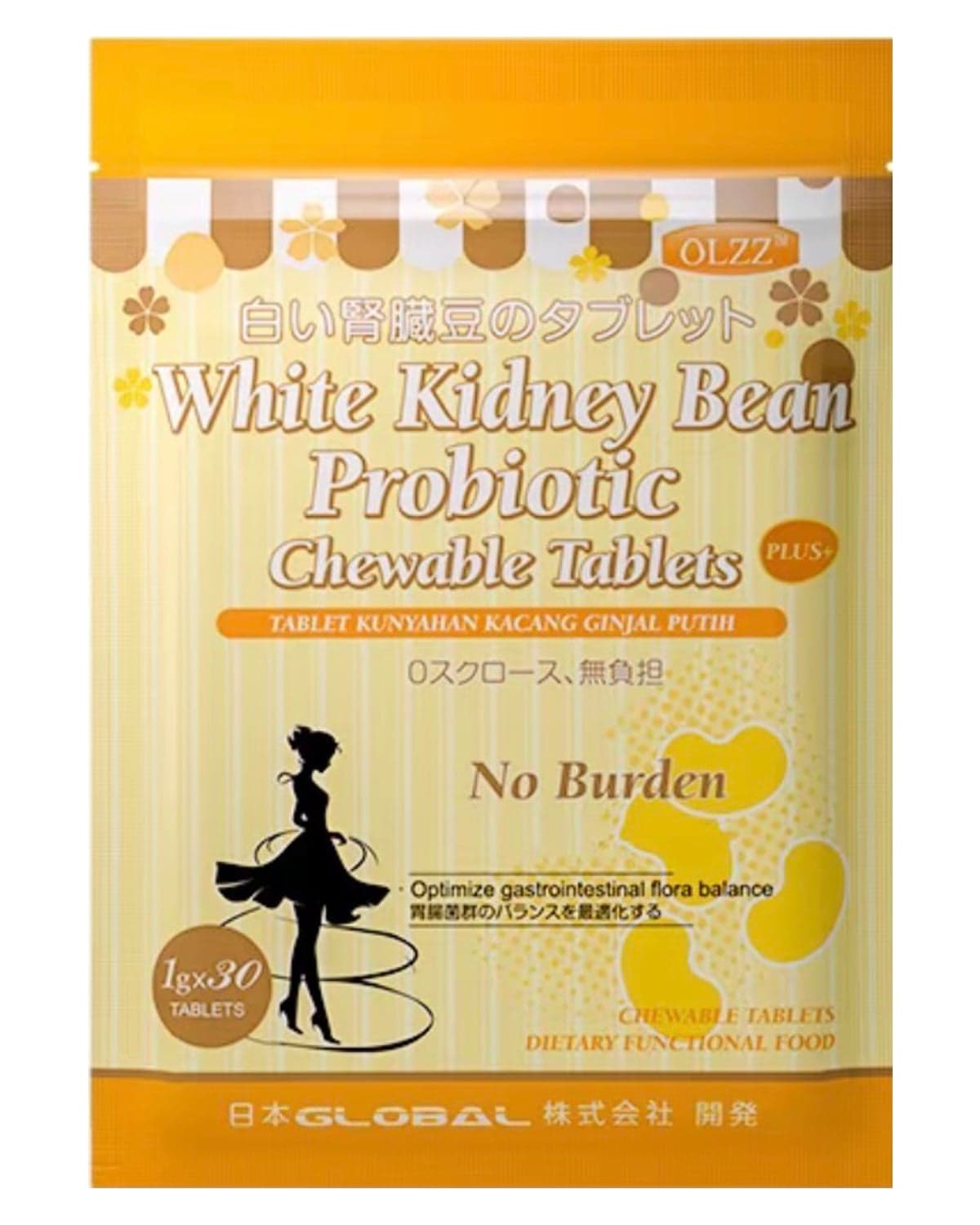 Front of the OLZZ White Kidney Bean Probiotic Chewable Tablets pouch